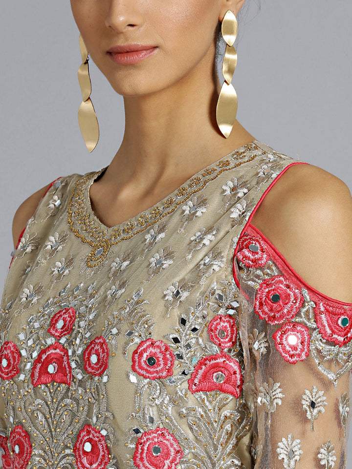 Resham Embroidered Floor Length Suit with Mirror Work