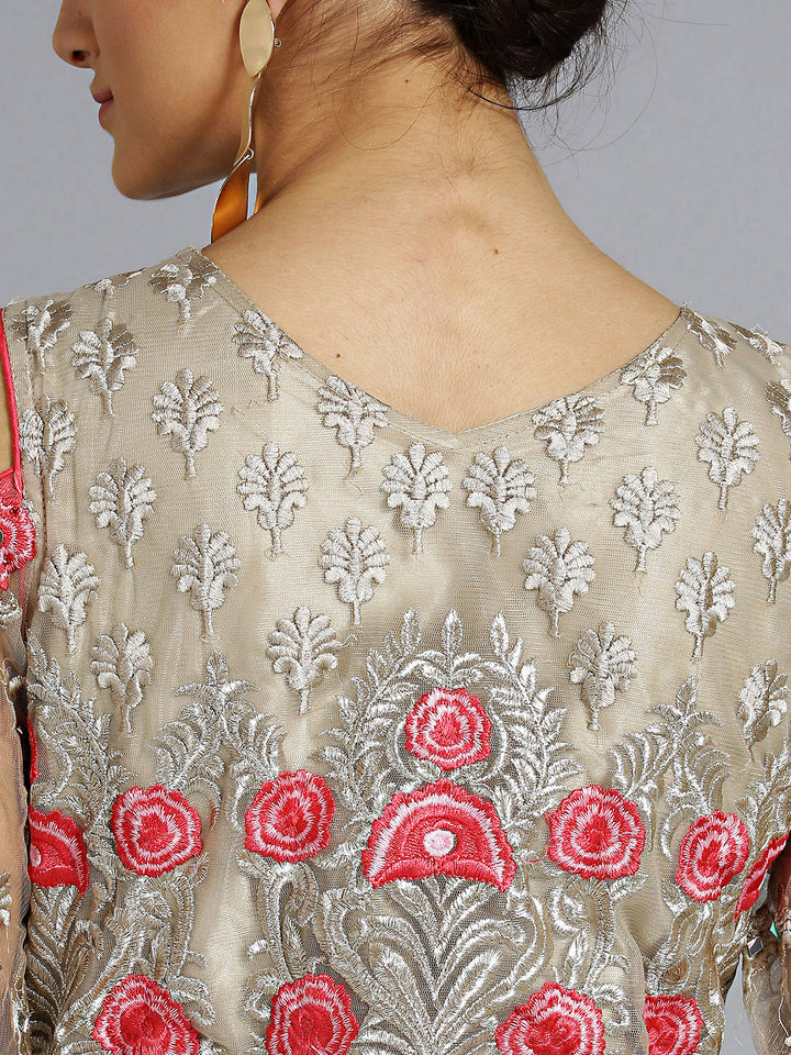 Resham Embroidered Floor Length Suit with Mirror Work