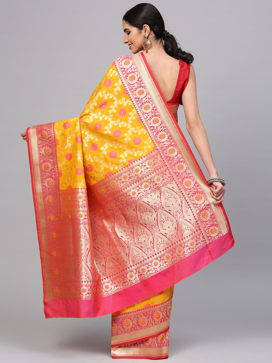 Banarasi Silk saree with Handloom Woven ZFloral Meenakari Pattern