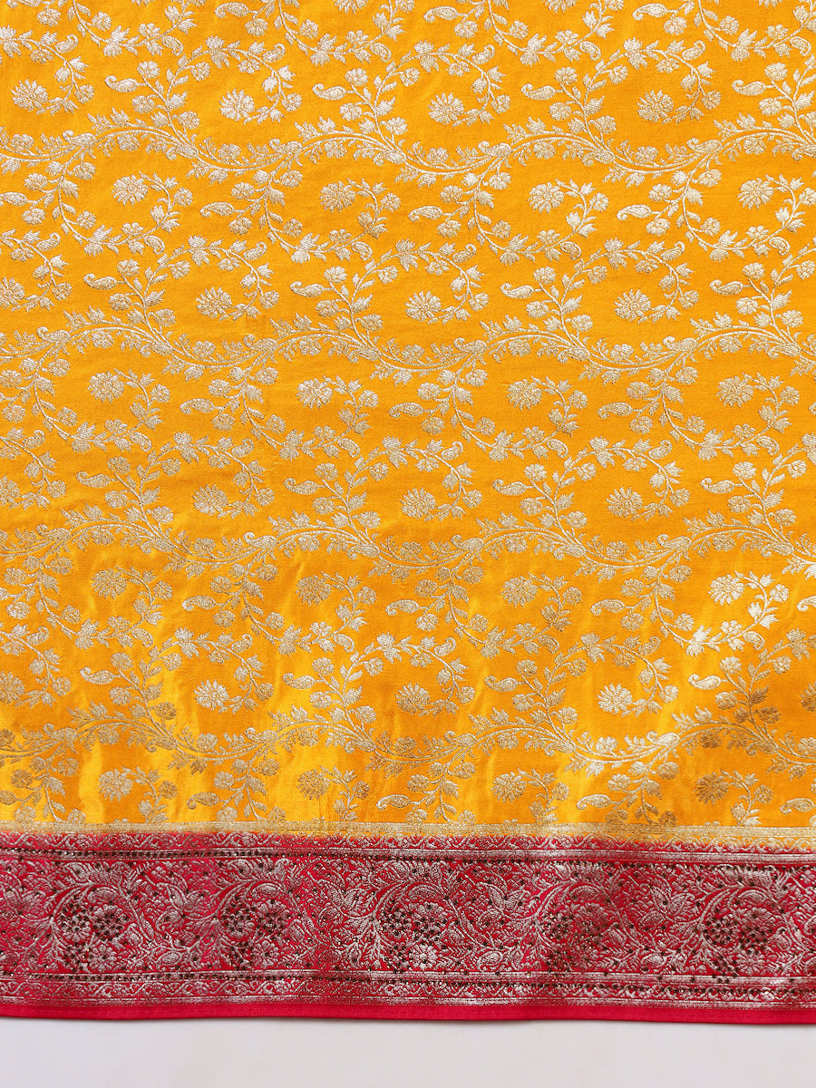 Banarasi Crystal Embellished Handloom Silk Saree with Intricate Zari Woven Floral Motifs