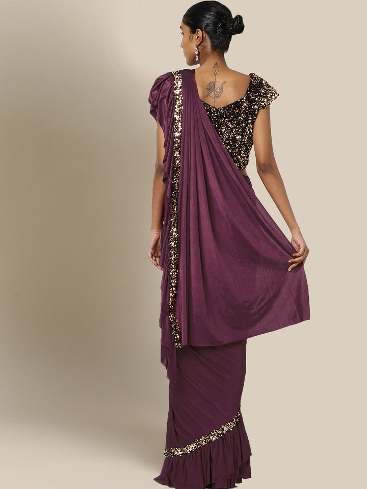 Ruffled Pre-Draped Ready to Wear Saree with Sequence Embellishments