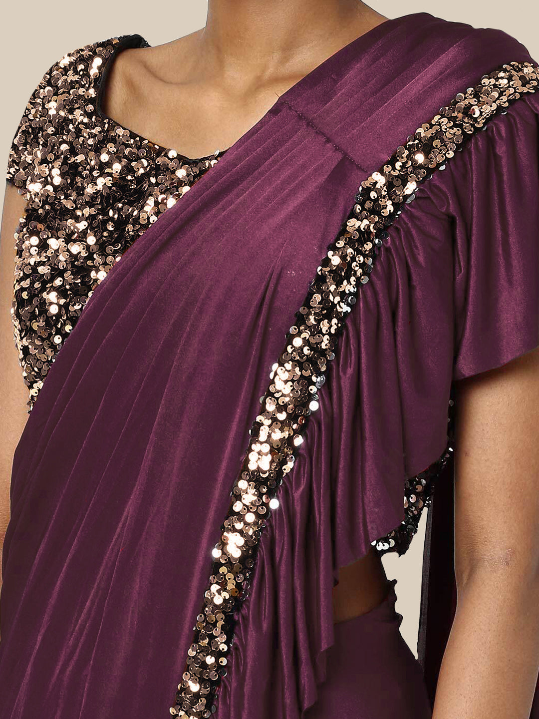 Ruffled Pre-Draped Ready to Wear Saree with Sequence Embellishments