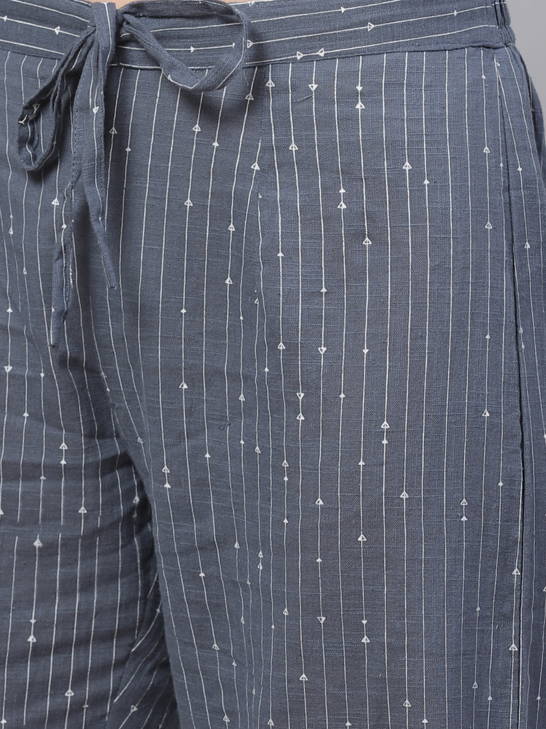 Made to Measure Grey Kurta Pants Set With Ethnic Block Printing & Sequence Embellishment