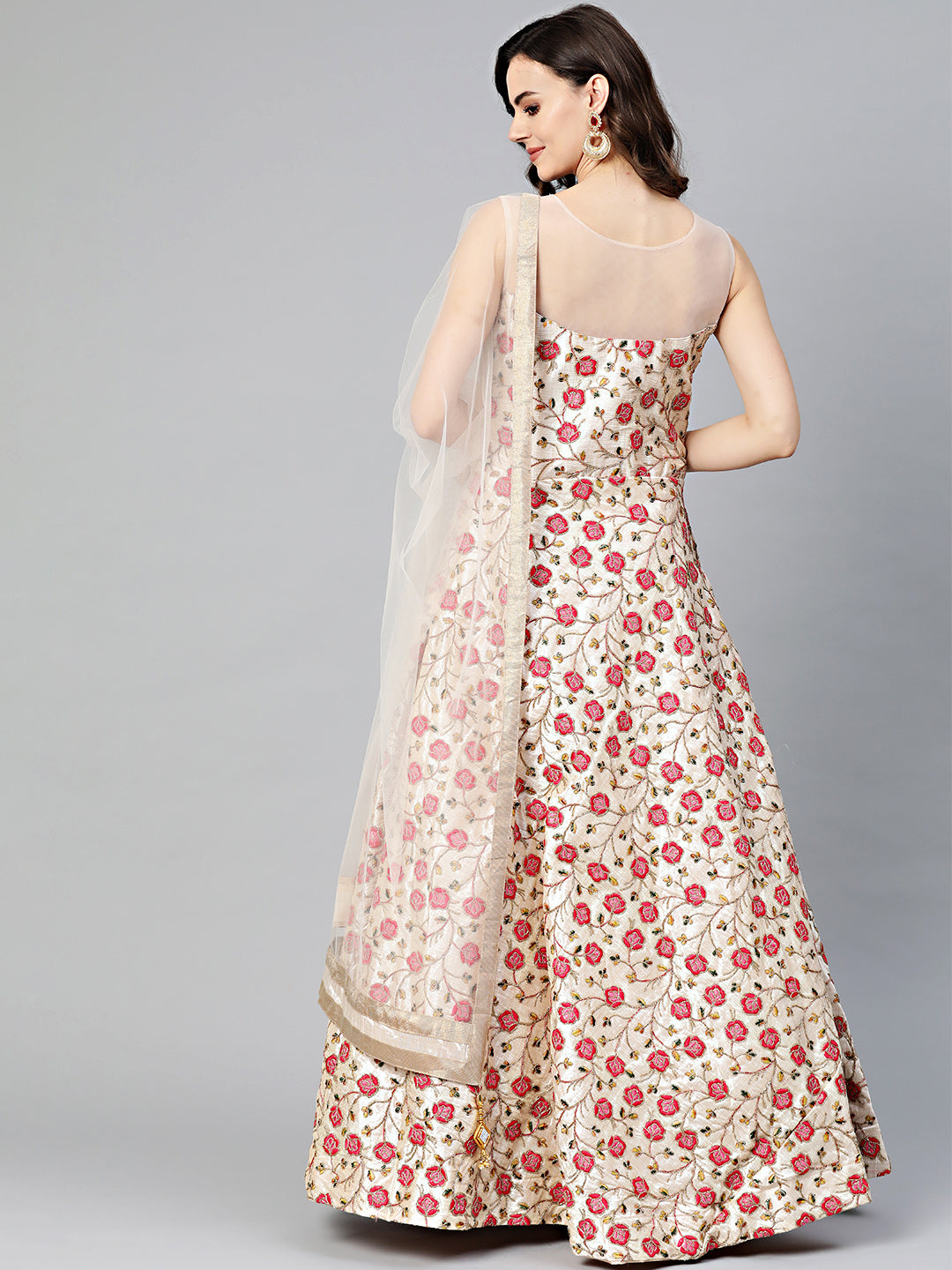 Anarkali Kurta Gown with Jeweled Kundan Neckline