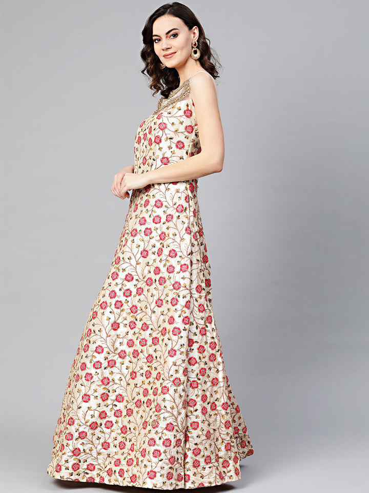 Anarkali Kurta Gown with Jeweled Kundan Neckline