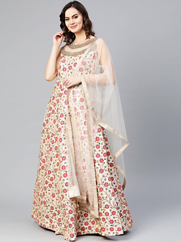 Anarkali Kurta Gown with Jeweled Kundan Neckline