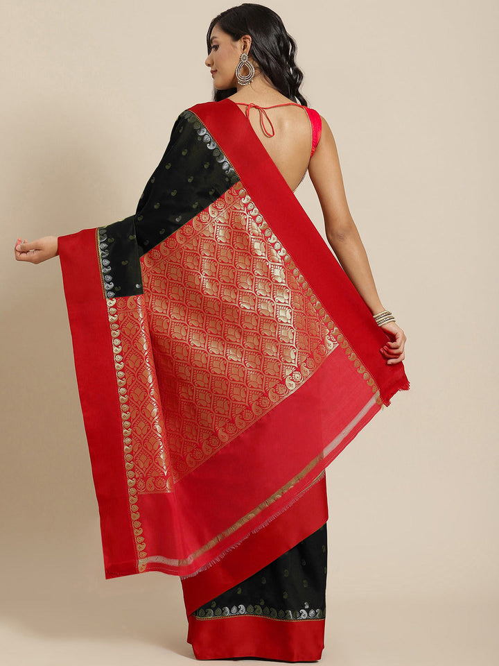 Black & Red Zari Silk Blend Gadwal Saree