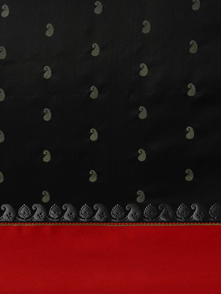 Black & Red Zari Silk Blend Gadwal Saree