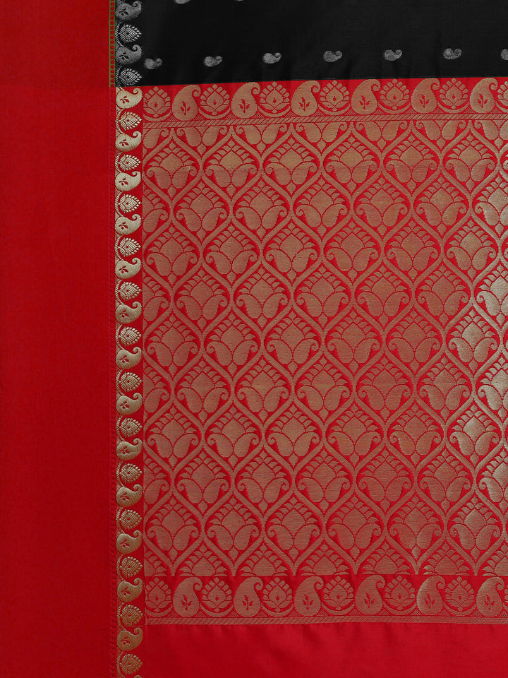 Black & Red Zari Silk Blend Gadwal Saree