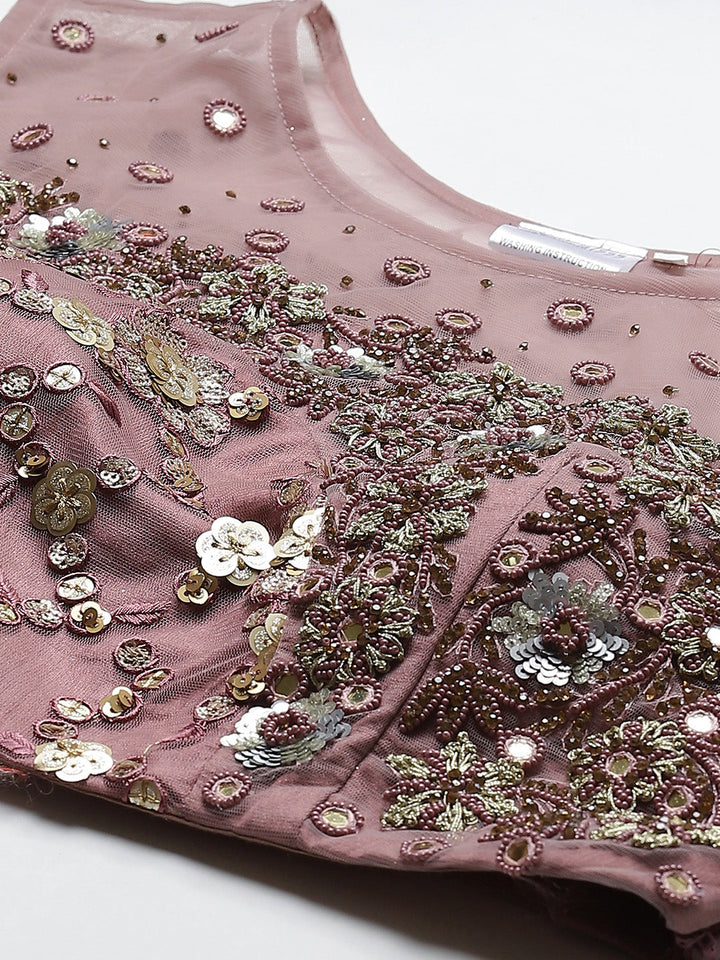 Made to Measure Mauve Frills & Layers Lehenga Set With Mirror & Sequence Embroidery