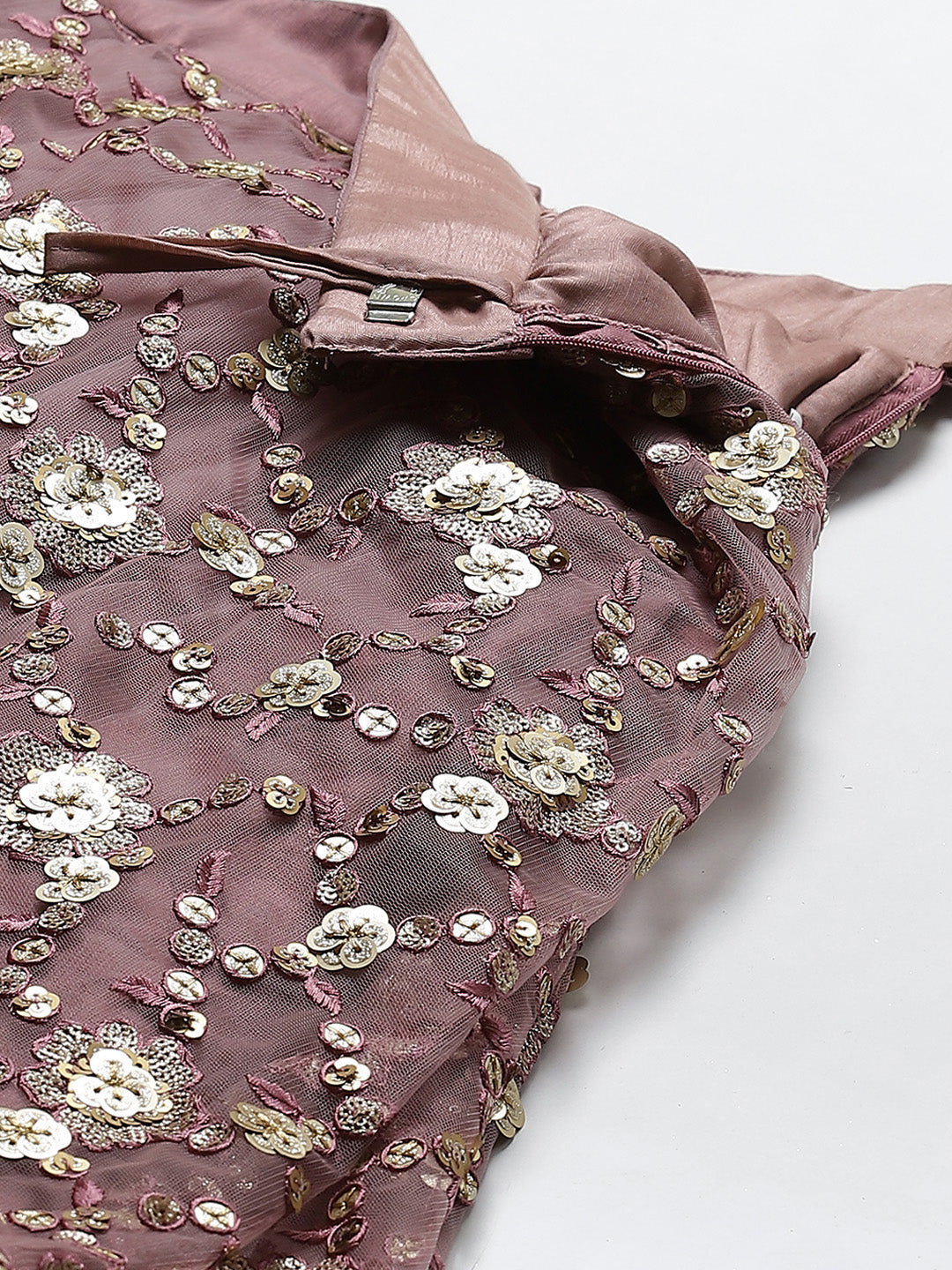 Made to Measure Mauve Frills & Layers Lehenga Set With Mirror & Sequence Embroidery