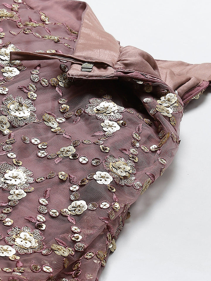 Made to Measure Mauve Frills & Layers Lehenga Set With Mirror & Sequence Embroidery