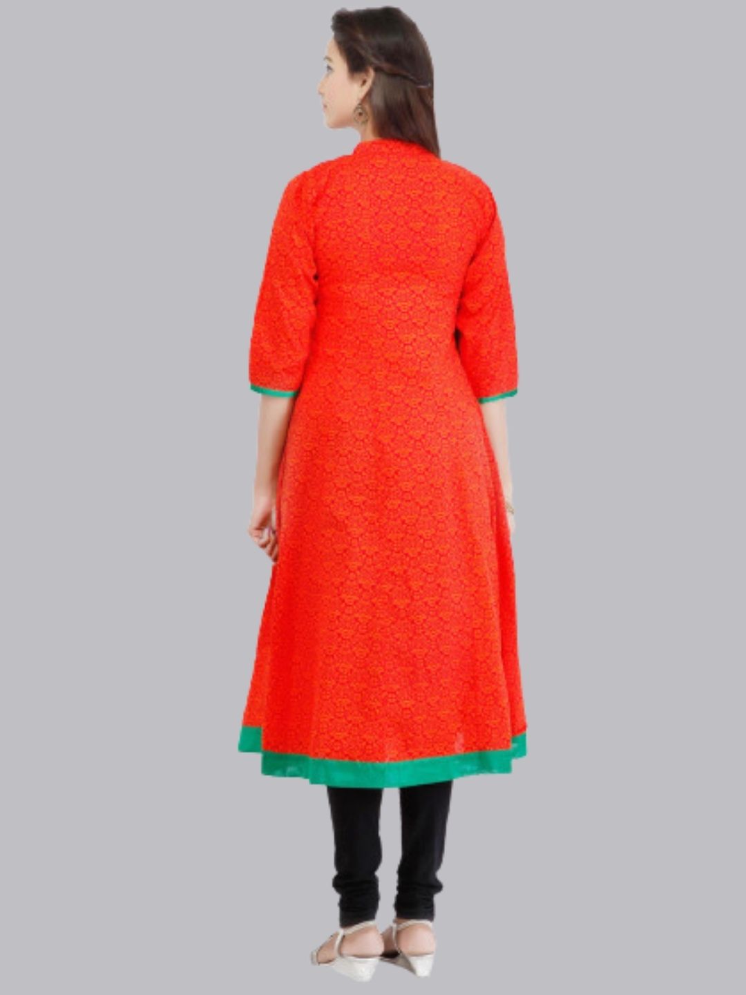 Red Cotton Anarkali Kurti With Embroidered Neckine