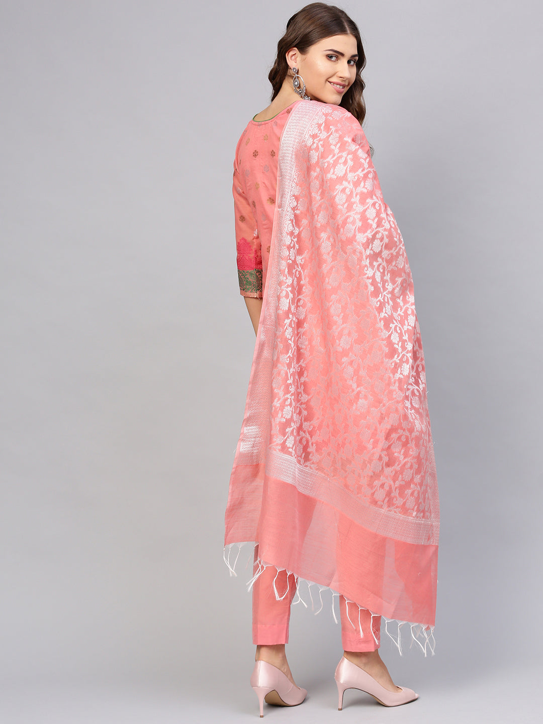 Angrakha Style Kurta Set with Banarasi Handloom dupatta