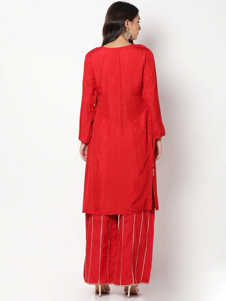 Floral Gota Patti Embroidered Kurta With Striped Pallazo and Dupatta