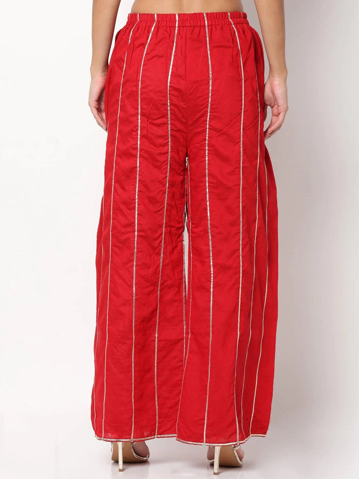 Floral Gota Patti Embroidered Kurta With Striped Pallazo and Dupatta