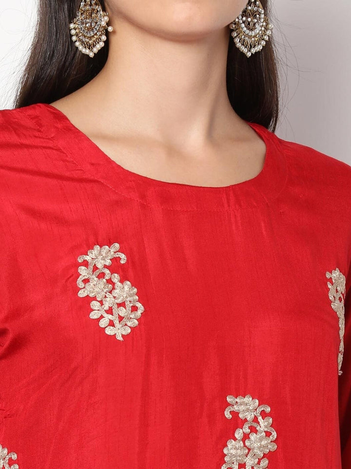 Floral Gota Patti Embroidered Kurta With Striped Pallazo and Dupatta