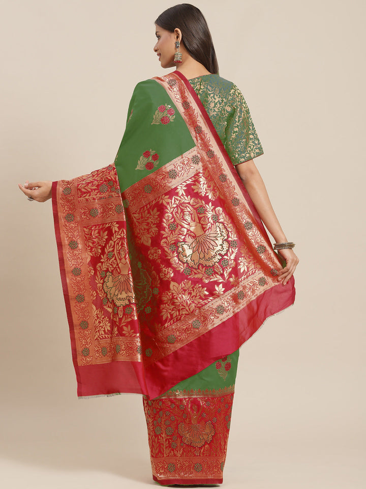 Resham & Zari Woven Traditional Banarasi Silk Saree with Flowers