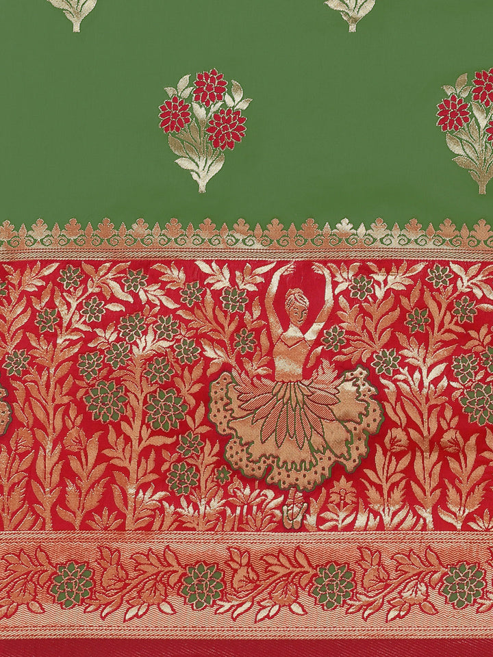 Resham & Zari Woven Traditional Banarasi Silk Saree with Flowers