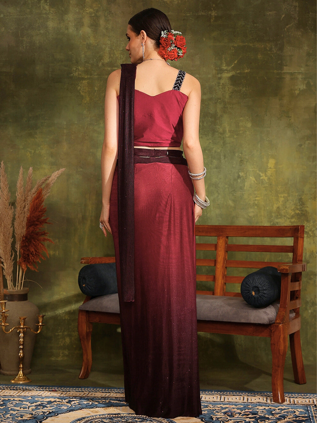 Pre-stitched Draped Light Weight Saree with Self Sheen Ombre Fabric