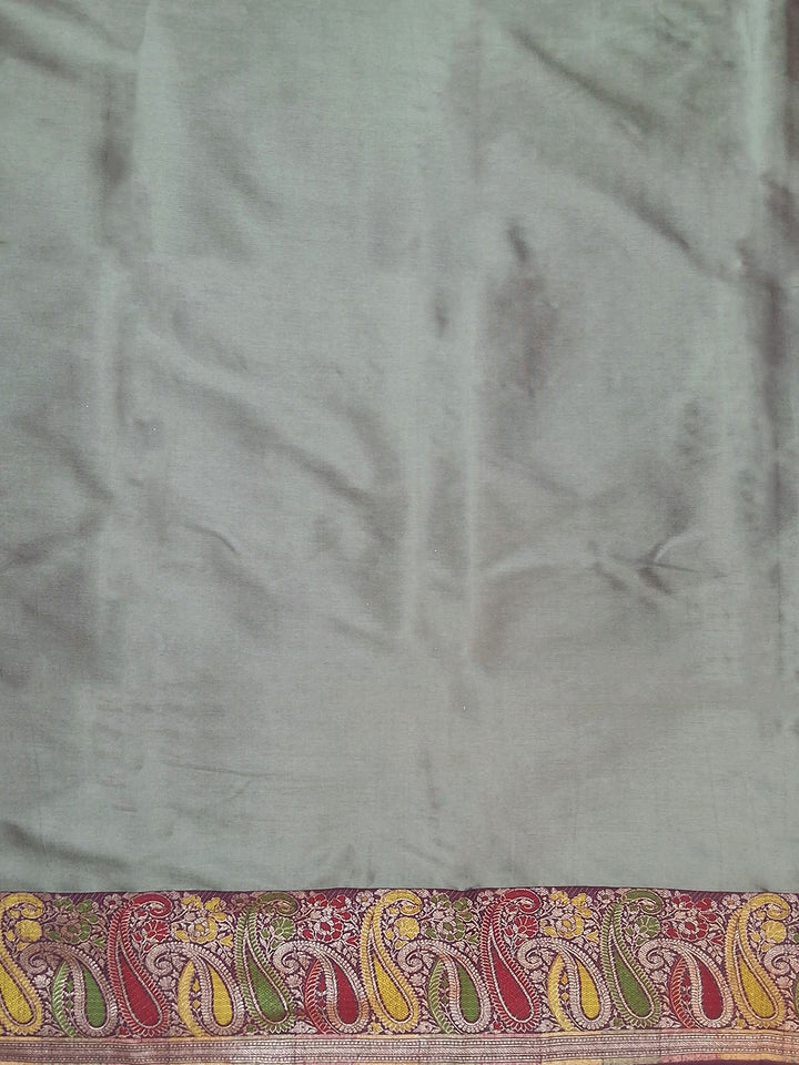 Grey Silk Suit with Wine Zari Woven Paisley Dupatta