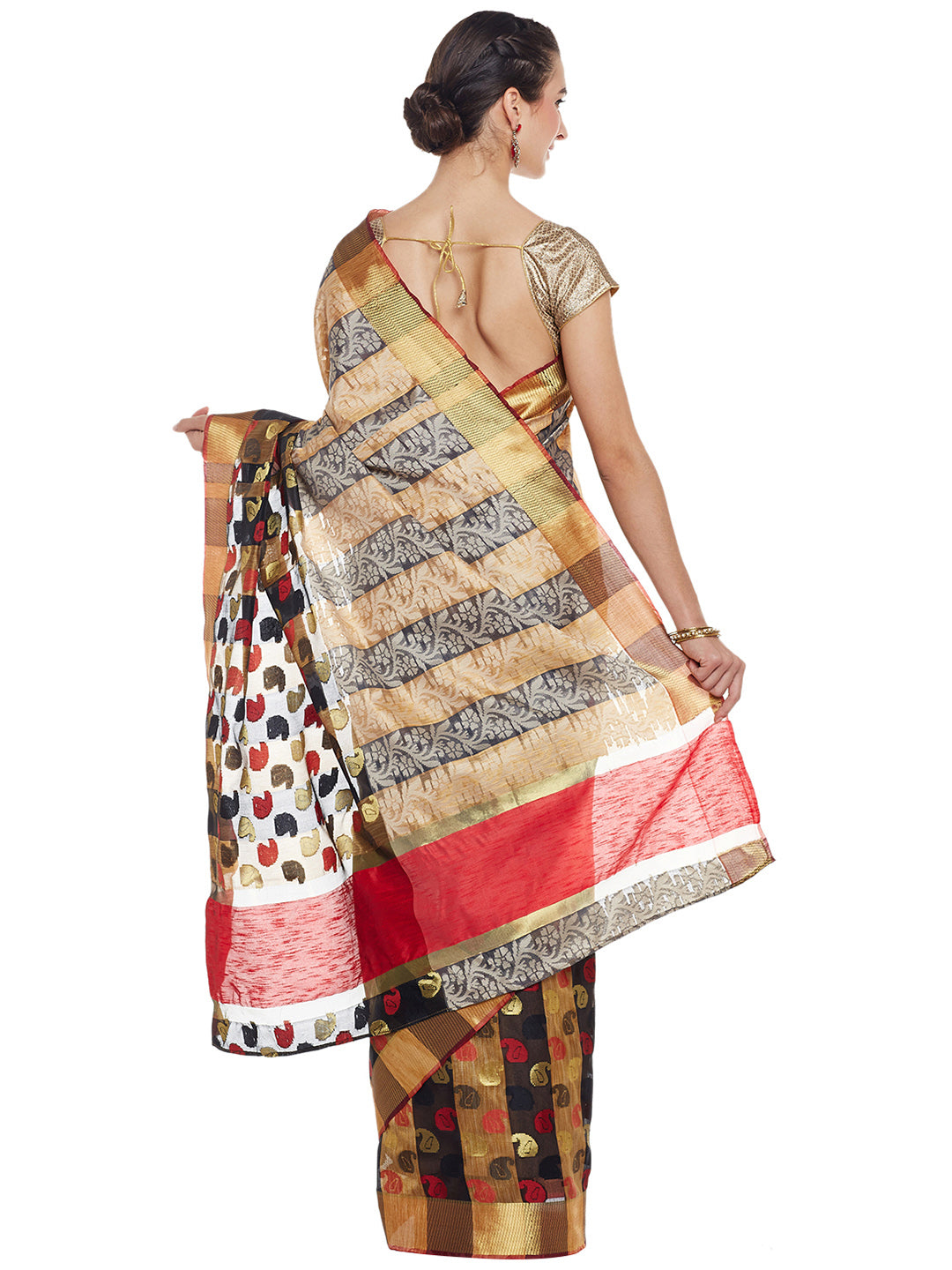 Black & Gold Colored Art Silk Saree With Unstitched Blouse