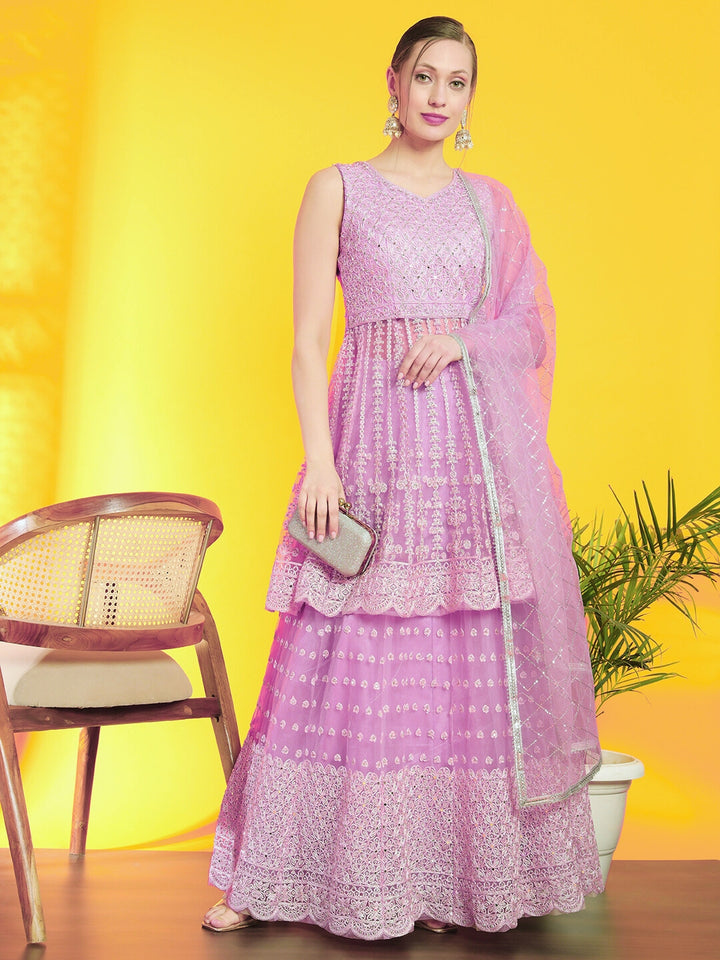 Chhabra 555 Mirror & Aari Embroidered Gharara Set with Peplum Scalloped Choli & Sequinned Dupatta