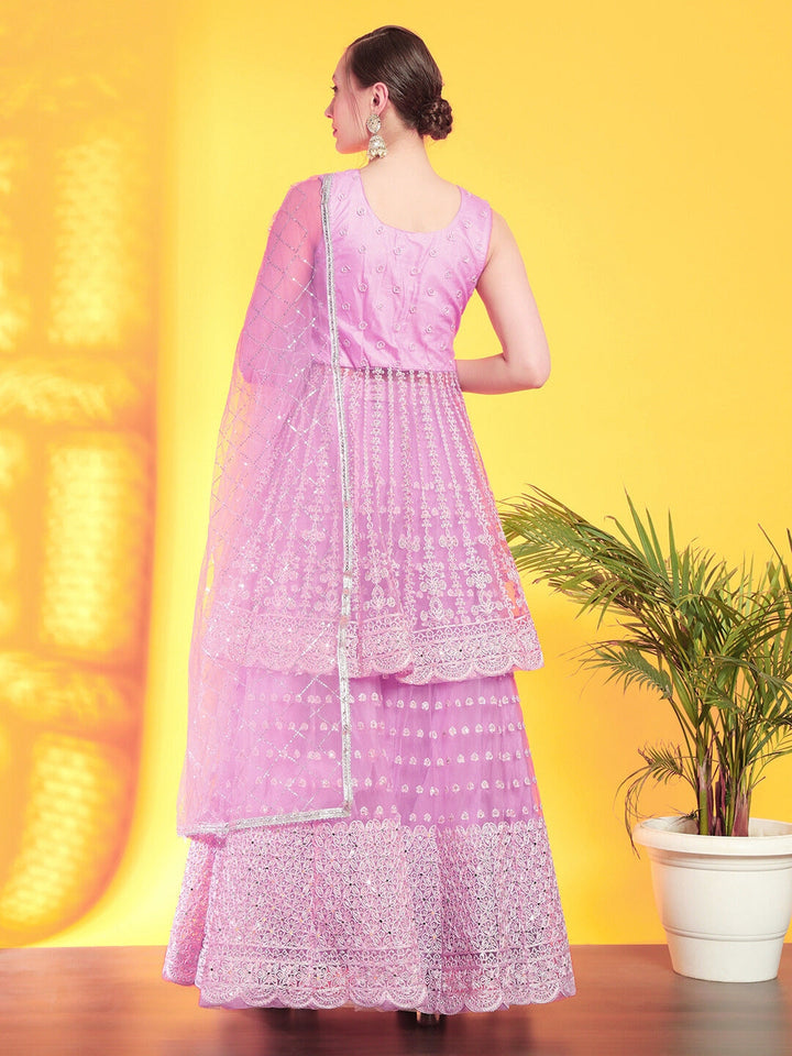Mirror & Aari Embroidered Gharara Set with Peplum Scalloped Choli & Sequinned Dupatta