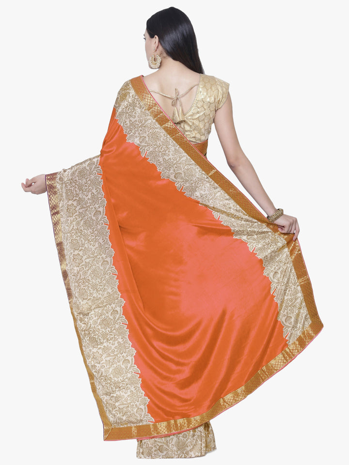 Satin Silk Saree with Floral print and Woven Border