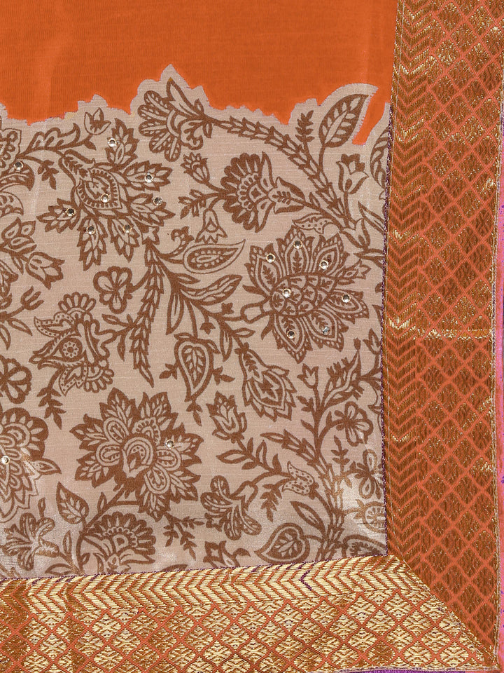 Satin Silk Saree with Floral print and Woven Border