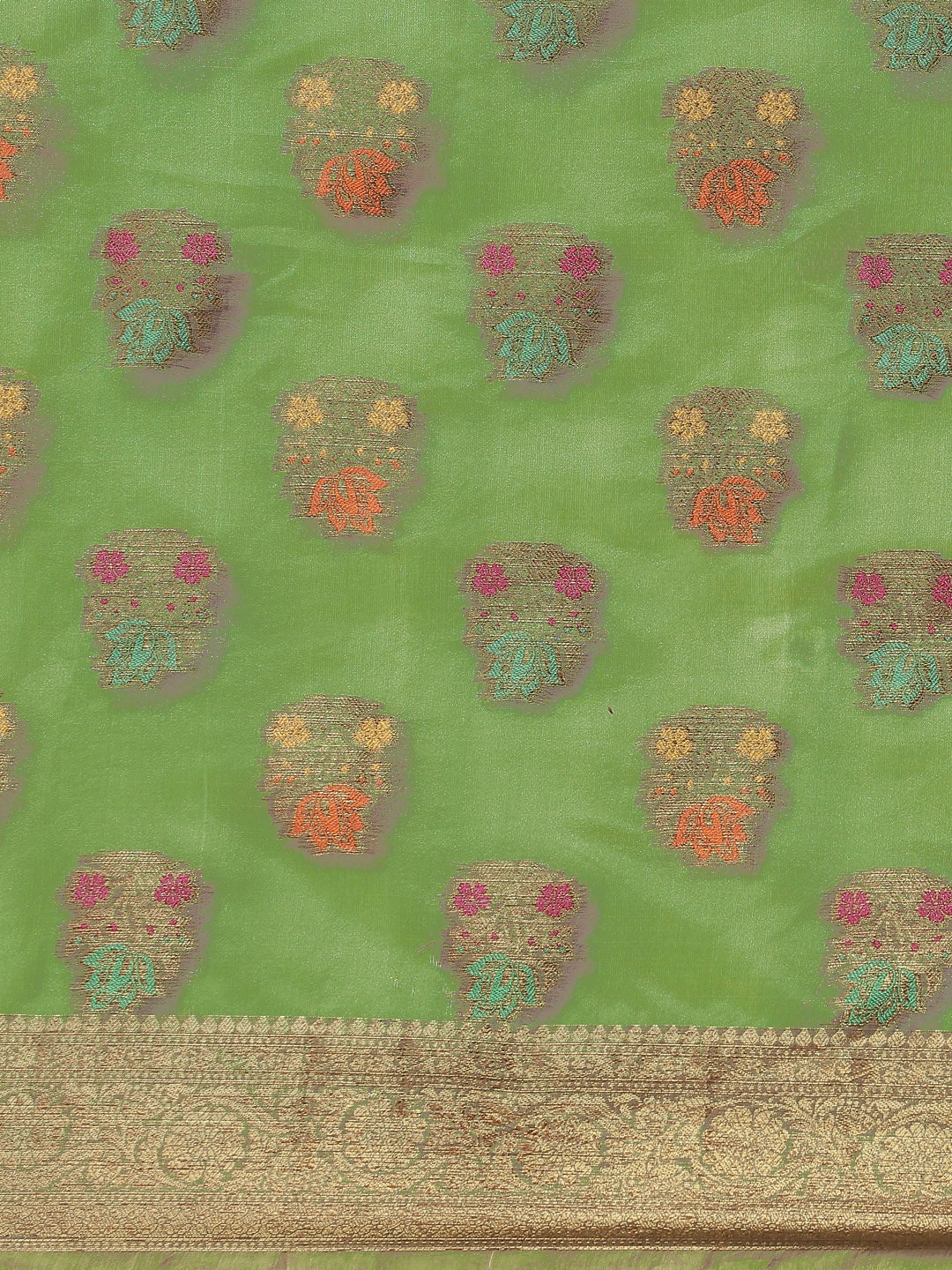 Green Chanderi Brocade Saree with Meenakari Floral Motifs
