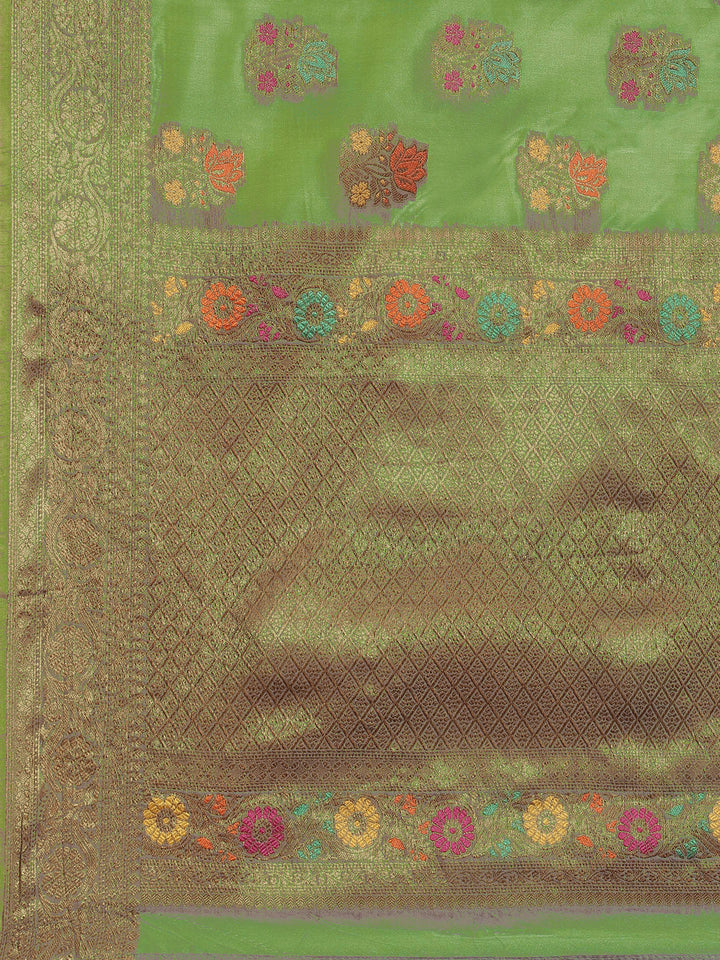 Green Chanderi Brocade Saree with Meenakari Floral Motifs