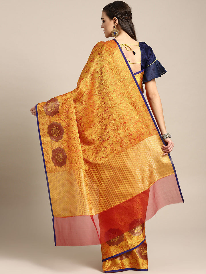 Banarasi Brocade Silk Saree with Floral Zari Weaving