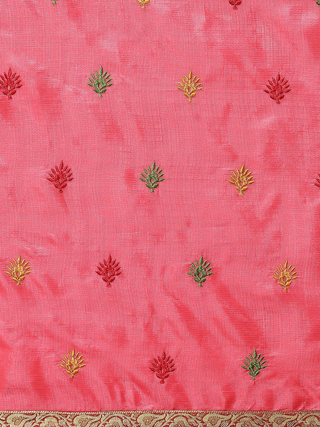 Pink Tussar Banarasi Silk  Saree with Embroidery & Brocade Border