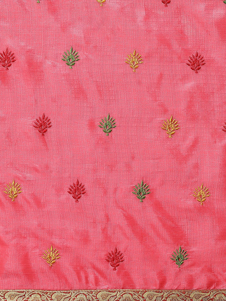 Pink Tussar Banarasi Silk  Saree with Embroidery & Brocade Border