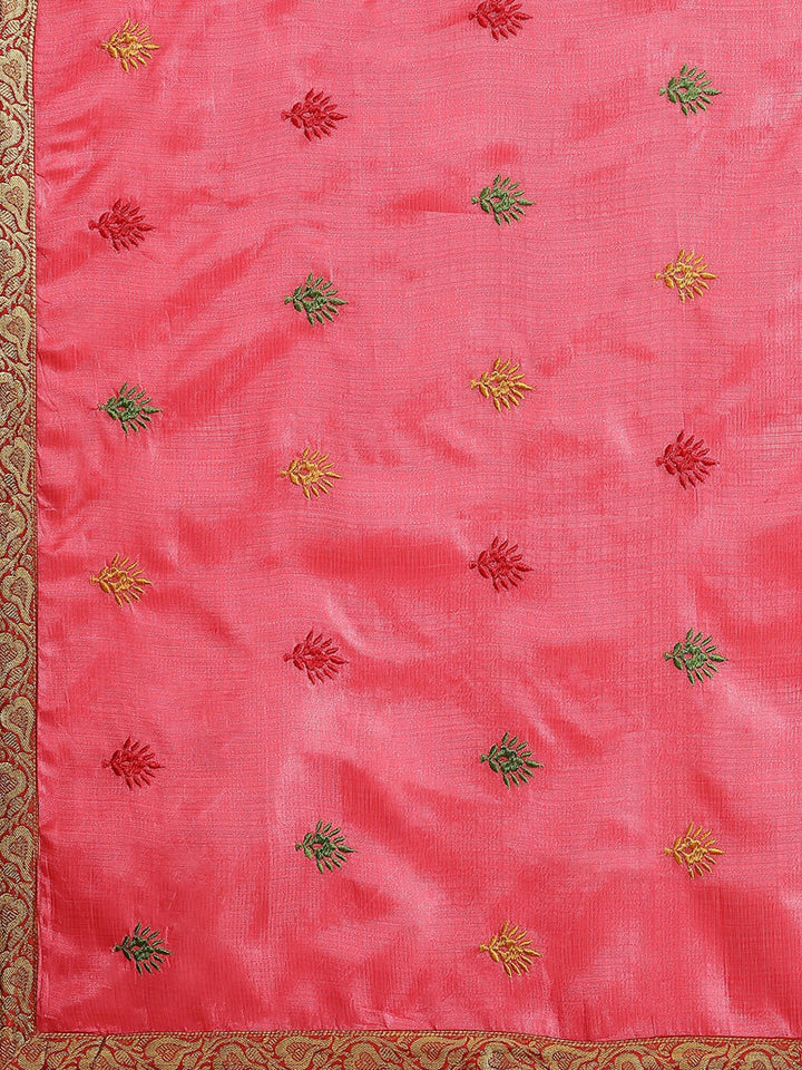 Pink Tussar Banarasi Silk  Saree with Embroidery & Brocade Border