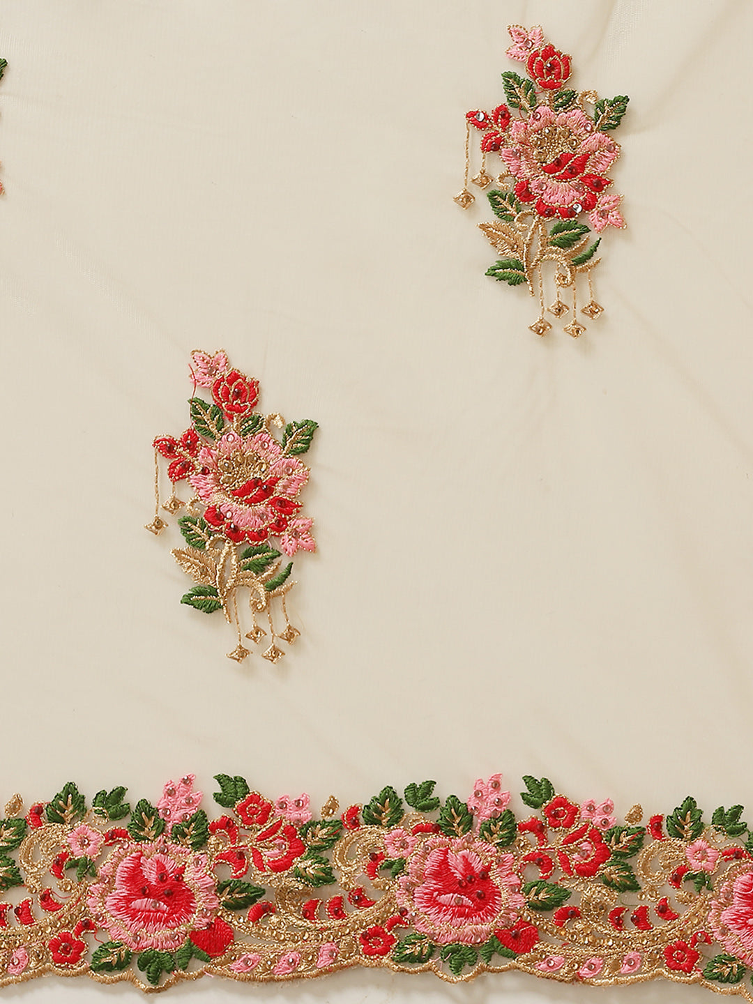 Net Floral & Resham Embroidered Saree With Scalloped Cutwork Border