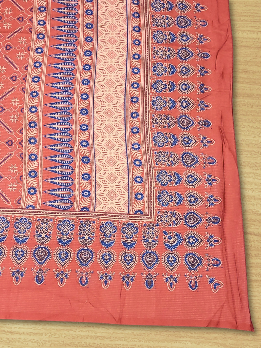 Ethnic Ajrak Block Print Cotton Suit Dupatta with Mirror Embelishments & Contrast colors
