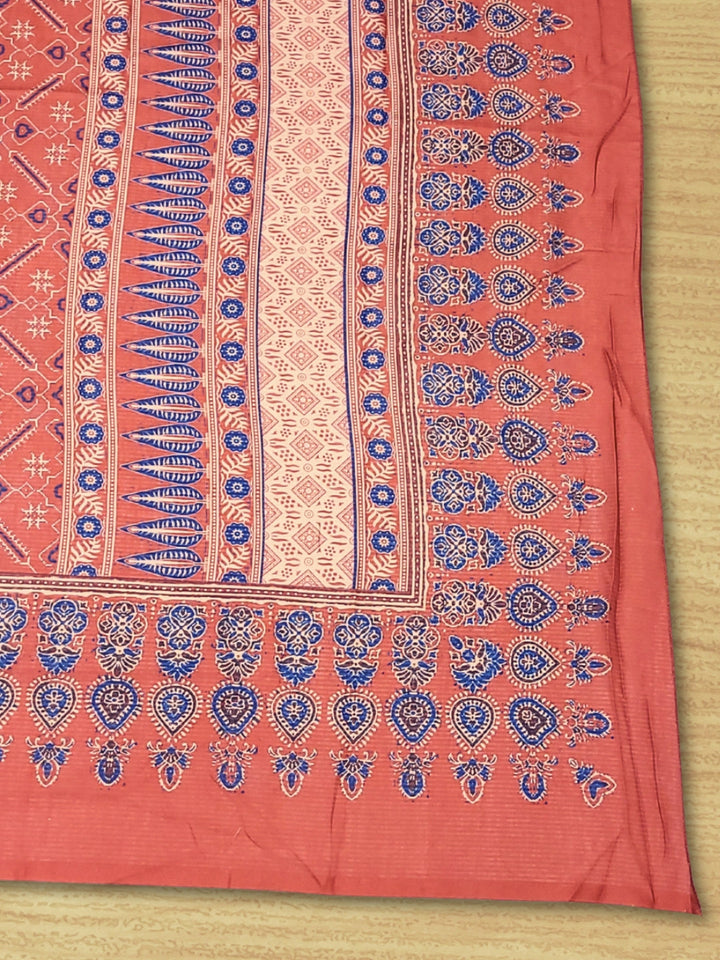Ethnic Ajrak Block Print Cotton Suit Dupatta with Mirror Embelishments & Contrast colors
