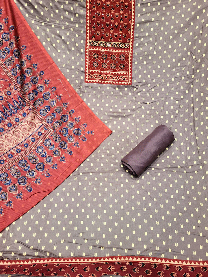 Ethnic Ajrak Block Print Cotton Suit Dupatta with Mirror Embelishments & Contrast colors