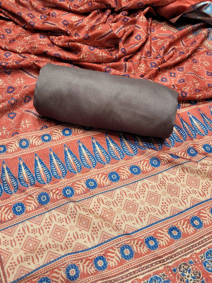Ethnic Ajrak Block Print Cotton Suit Dupatta with Mirror Embelishments & Contrast colors