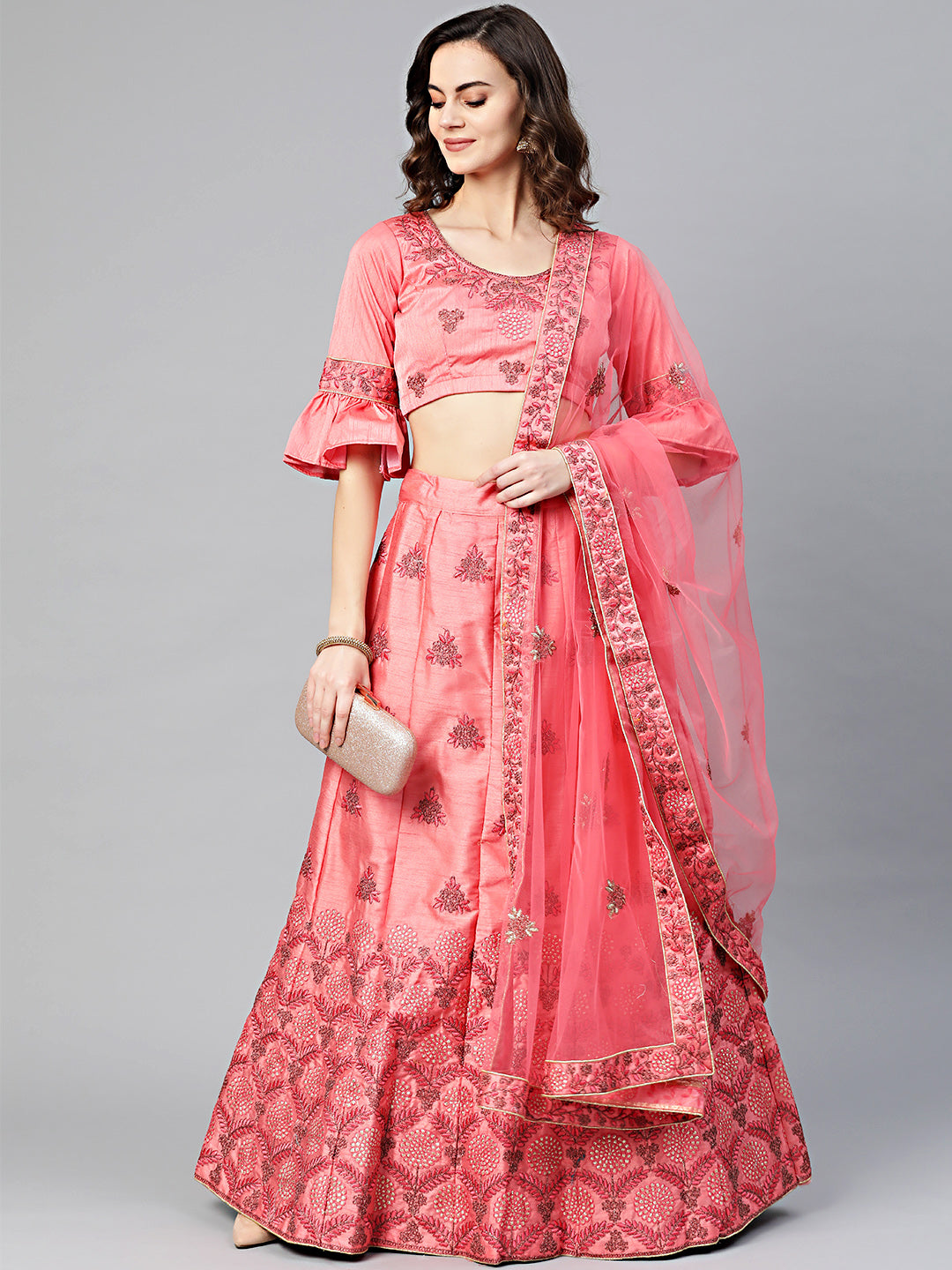 Pastel Zari & Resham embroidered Unstitched Lehenga