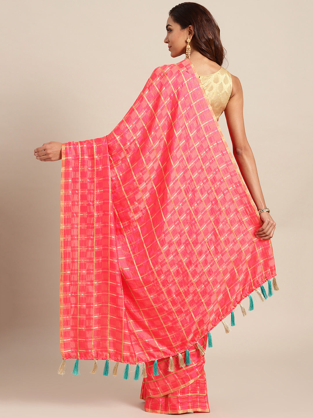 Checked Gharchola Style Saree with Peacock Motif Blouse