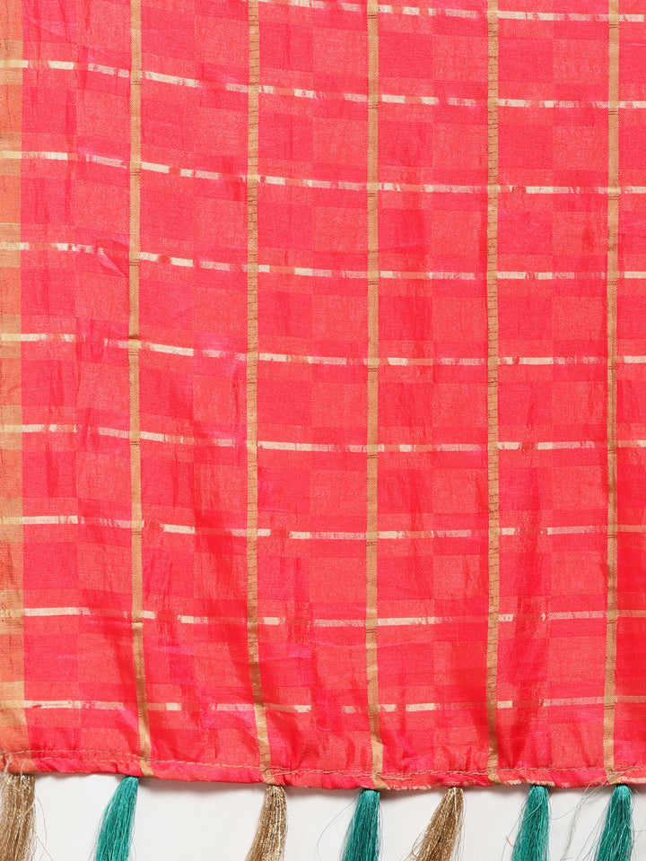 Checked Gharchola Style Saree with Peacock Motif Blouse