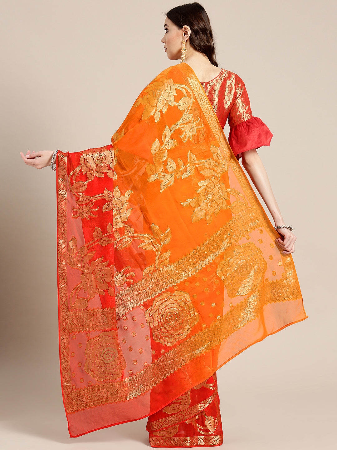 Ombre Mysore Georgette Saree with Floral Zari Weaving
