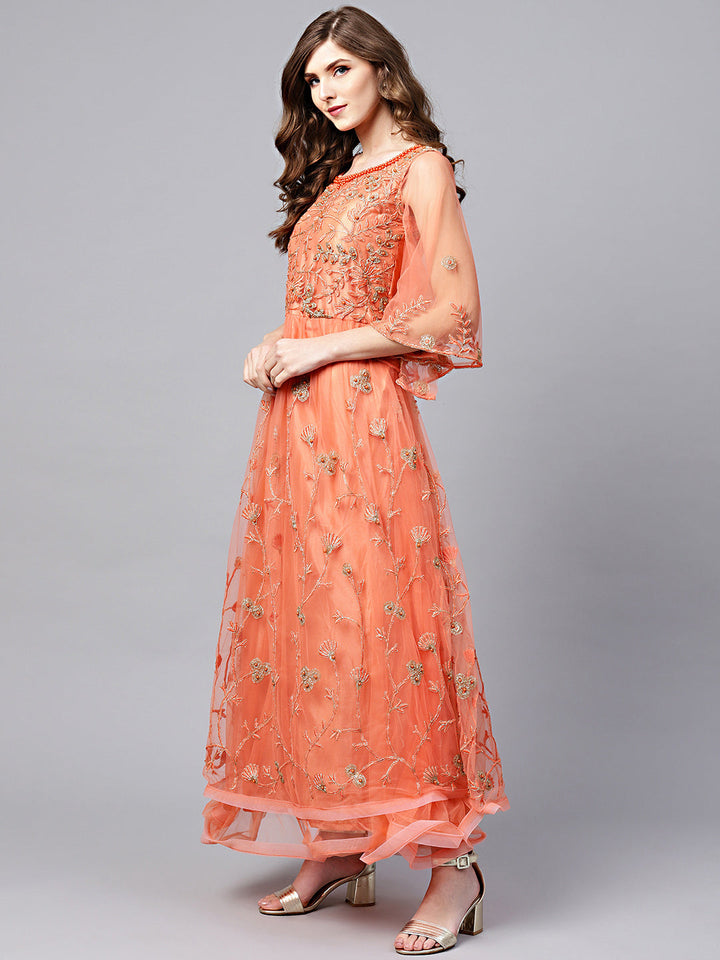 Embroidered Flared Anarkali Suit with Pearl Embellishments
