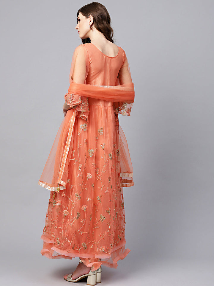 Embroidered Flared Anarkali Suit with Pearl Embellishments