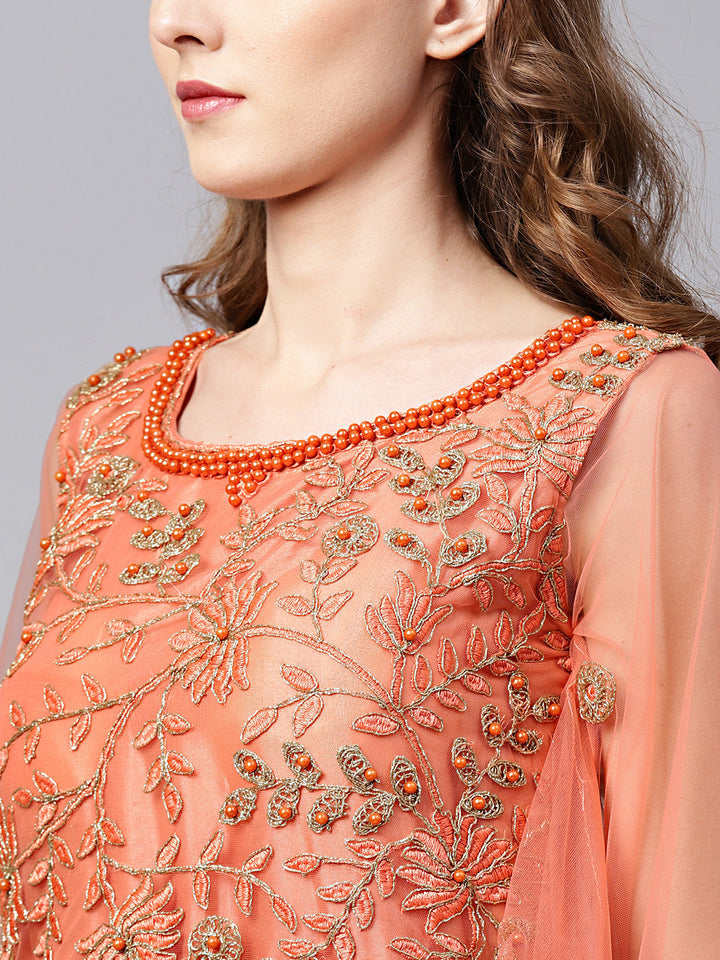 Embroidered Flared Anarkali Suit with Pearl Embellishments