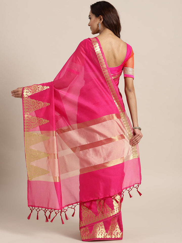 Banarasi Chanderi Silk Saree with Zari Temple Paisley Pattern