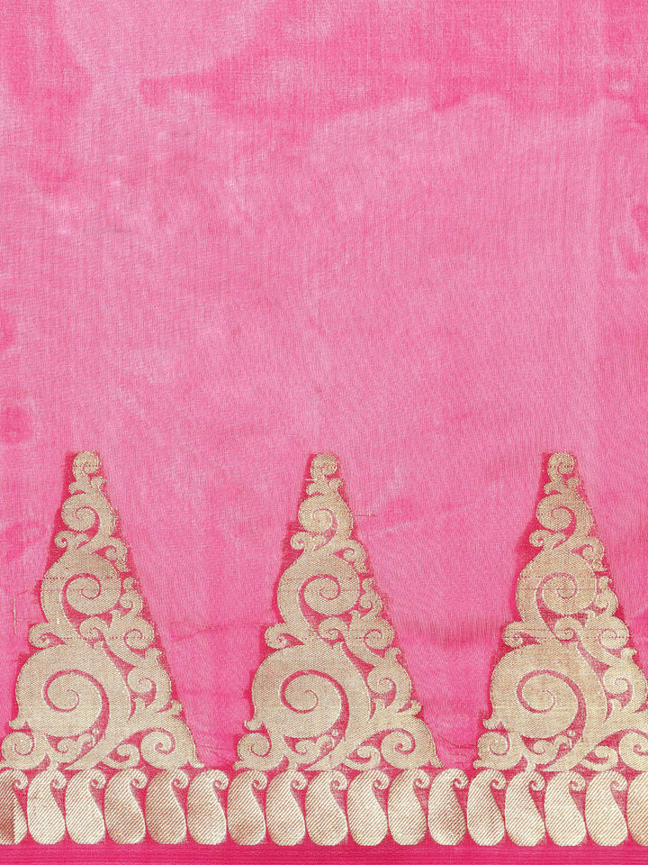 Banarasi Chanderi Silk Saree with Zari Temple Paisley Pattern